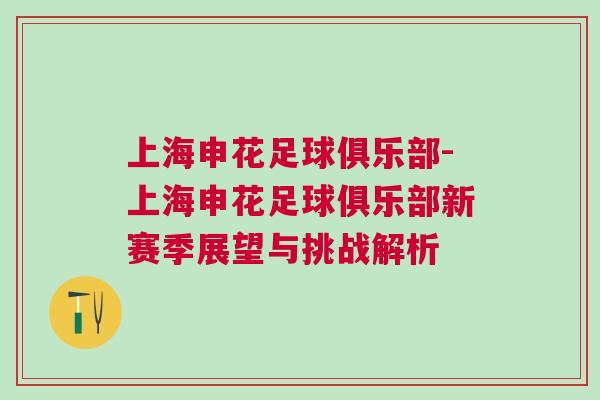 上海申花足球俱樂部-上海申花足球俱樂部新賽季展望與挑戰(zhàn)解析