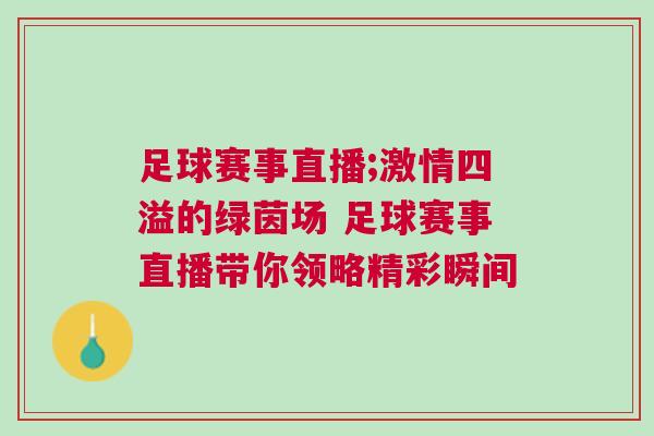 足球賽事直播;激情四溢的綠茵場 足球賽事直播帶你領略精彩瞬間