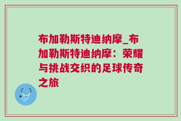 布加勒斯特迪納摩_布加勒斯特迪納摩:榮耀與挑戰交織的足球傳奇之旅