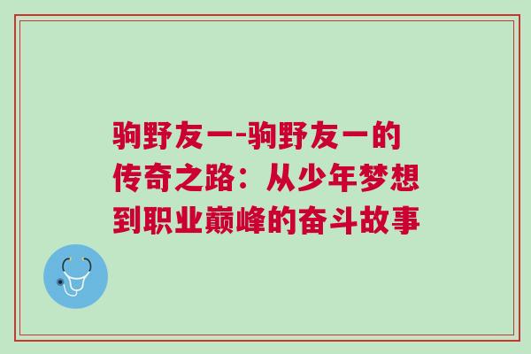 駒野友一-駒野友一的傳奇之路:從少年夢想到職業巔峰的奮斗故事