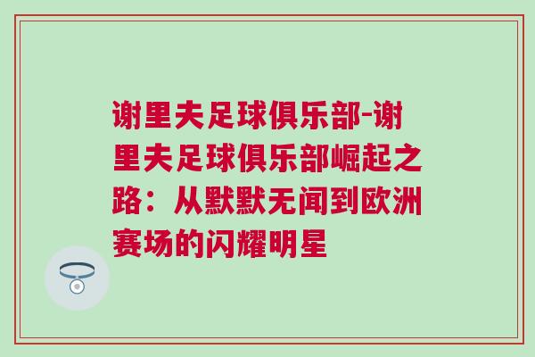 謝里夫足球俱樂(lè)部-謝里夫足球俱樂(lè)部崛起之路:從默默無(wú)聞到歐洲賽場(chǎng)的閃耀明星