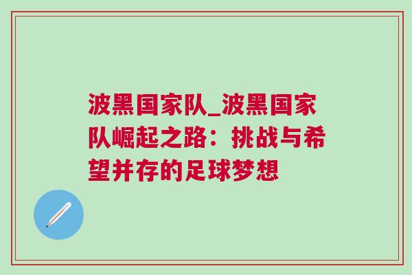 波黑國家隊_波黑國家隊崛起之路：挑戰(zhàn)與希望并存的足球夢想