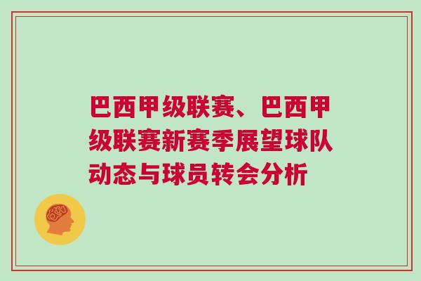 巴西甲級聯(lián)賽、巴西甲級聯(lián)賽新賽季展望球隊動態(tài)與球員轉(zhuǎn)會分析