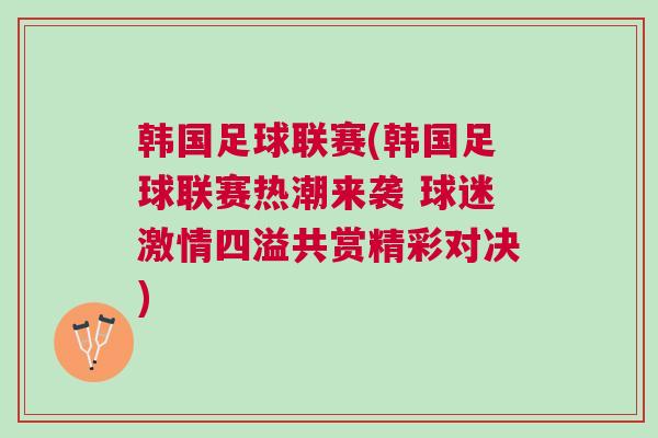 韓國足球聯賽(韓國足球聯賽熱潮來襲 球迷激情四溢共賞精彩對決)
