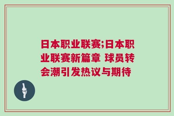 日本職業聯賽;日本職業聯賽新篇章 球員轉會潮引發熱議與期待