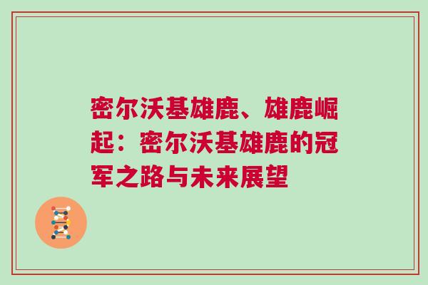 密爾沃基雄鹿、雄鹿崛起：密爾沃基雄鹿的冠軍之路與未來展望