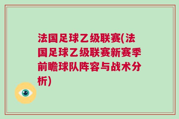 法國足球乙級聯賽(法國足球乙級聯賽新賽季前瞻球隊陣容與戰術分析)