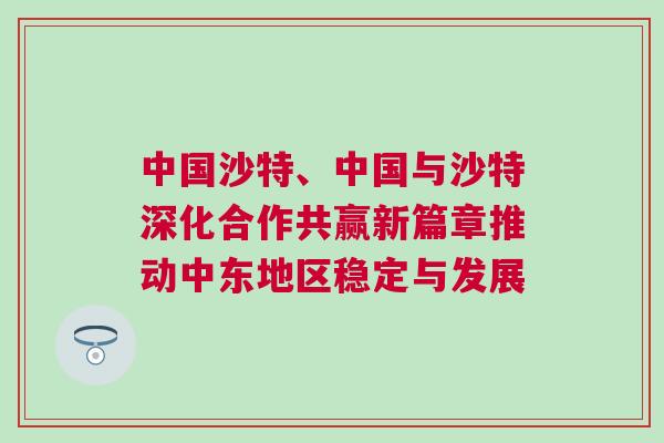 中國沙特、中國與沙特深化合作共贏新篇章推動中東地區(qū)穩(wěn)定與發(fā)展