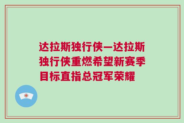達拉斯獨行俠—達拉斯獨行俠重燃希望新賽季目標直指總冠軍榮耀