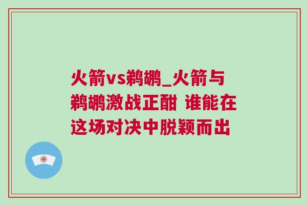 火箭vs鵜鶘_火箭與鵜鶘激戰正酣 誰能在這場對決中脫穎而出