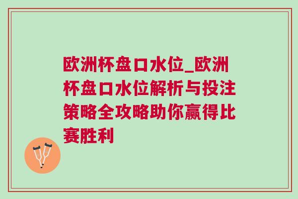 歐洲杯盤口水位_歐洲杯盤口水位解析與投注策略全攻略助你贏得比賽勝利