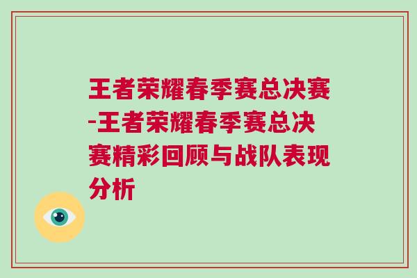 王者榮耀春季賽總決賽-王者榮耀春季賽總決賽精彩回顧與戰隊表現分析