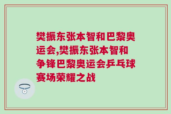 樊振東張本智和巴黎奧運會,樊振東張本智和爭鋒巴黎奧運會乒乓球賽場榮耀之戰