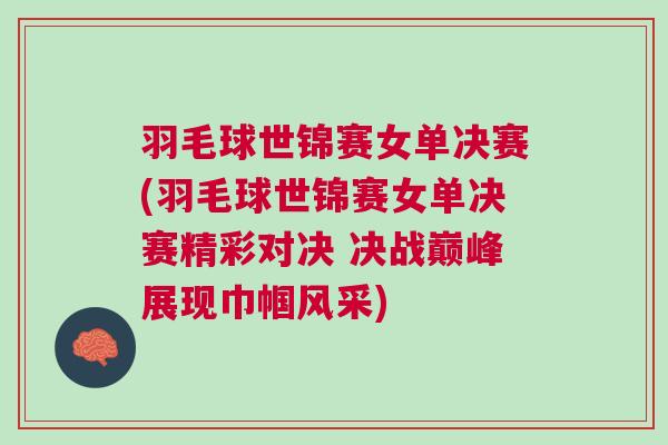 羽毛球世錦賽女單決賽(羽毛球世錦賽女單決賽精彩對決 決戰(zhàn)巔峰展現(xiàn)巾幗風(fēng)采)