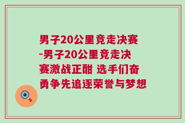 男子20公里競走決賽-男子20公里競走決賽激戰(zhàn)正酣 選手們奮勇爭先追逐榮譽(yù)與夢(mèng)想