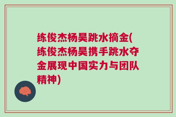 練俊杰楊昊跳水摘金(練俊杰楊昊攜手跳水奪金展現中國實力與團隊精神)
