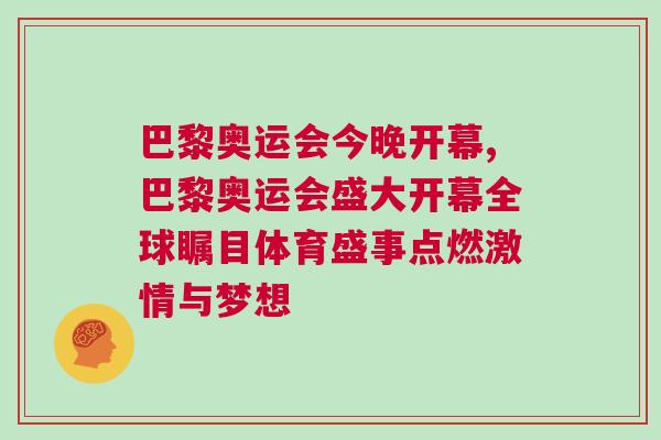 巴黎奧運會今晚開幕,巴黎奧運會盛大開幕全球矚目體育盛事點燃激情與夢想 巴黎奧運會今晚開幕,巴黎奧運會盛大開幕全球矚目體育盛事點燃激情與夢想