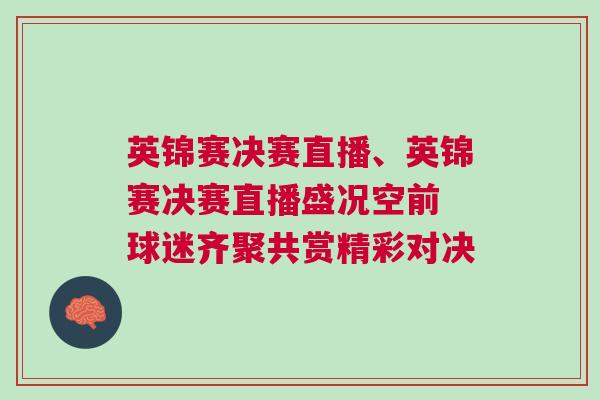 英錦賽決賽直播、英錦賽決賽直播盛況空前 球迷齊聚共賞精彩對決