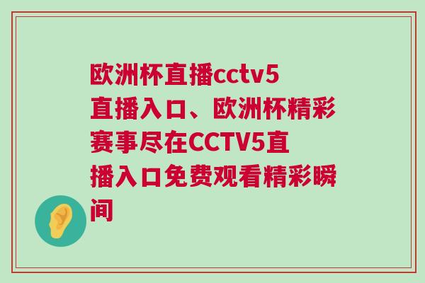 歐洲杯直播cctv5直播入口、歐洲杯精彩賽事盡在CCTV5直播入口免費觀看精彩瞬間