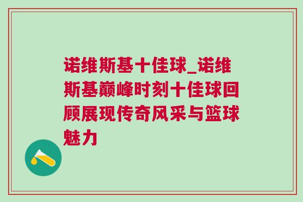 諾維斯基十佳球_諾維斯基巔峰時刻十佳球回顧展現傳奇風采與籃球魅力