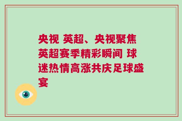 央視 英超、央視聚焦英超賽季精彩瞬間 球迷熱情高漲共慶足球盛宴
