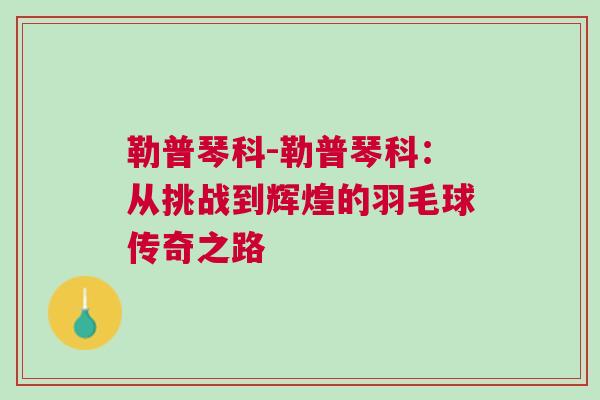 勒普琴科-勒普琴科:從挑戰到輝煌的羽毛球傳奇之路 勒普琴科-勒普琴科:從挑戰到輝煌的羽毛球傳奇之路