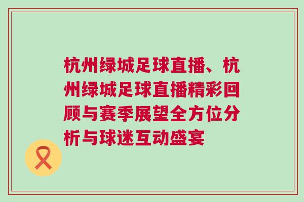 杭州綠城足球直播、杭州綠城足球直播精彩回顧與賽季展望全方位分析與球迷互動盛宴