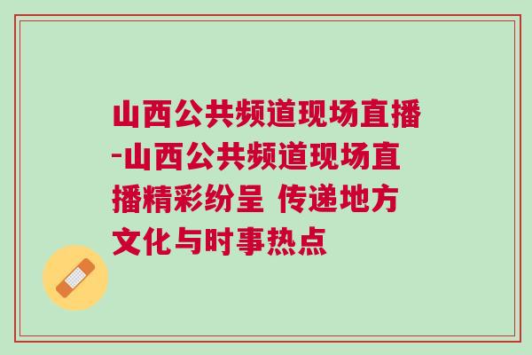 山西公共頻道現場直播-山西公共頻道現場直播精彩紛呈 傳遞地方文化與時事熱點