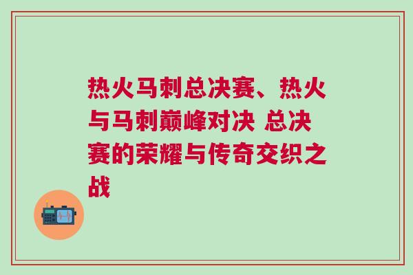 熱火馬刺總決賽、熱火與馬刺巔峰對決 總決賽的榮耀與傳奇交織之戰