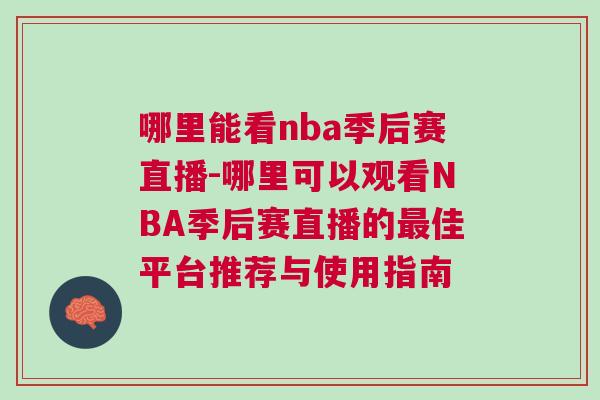 哪里能看nba季后賽直播-哪里可以觀看NBA季后賽直播的最佳平臺推薦與使用指南
