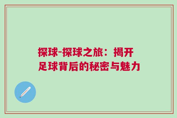 探球-探球之旅：揭開足球背后的秘密與魅力