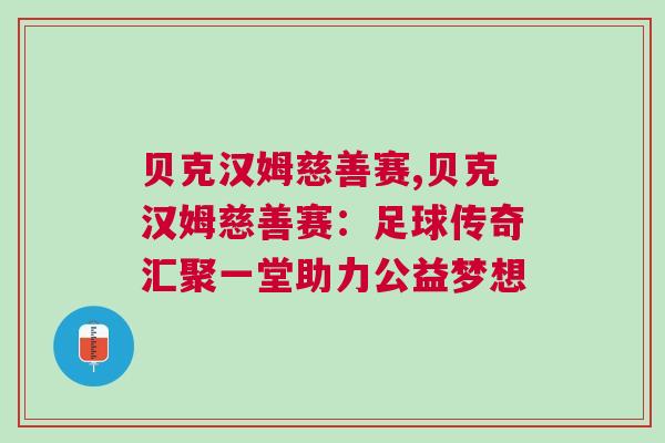 貝克漢姆慈善賽,貝克漢姆慈善賽：足球傳奇匯聚一堂助力公益夢想